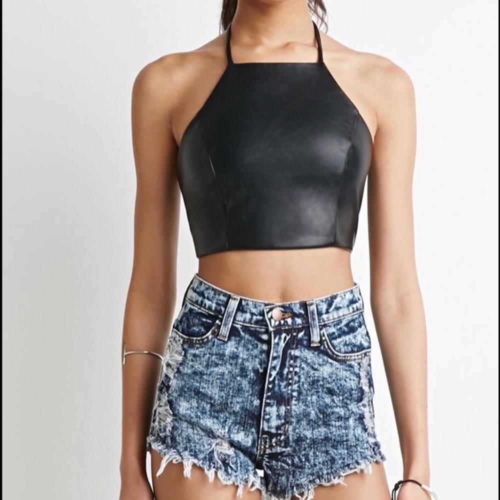 Leather cropped halter top